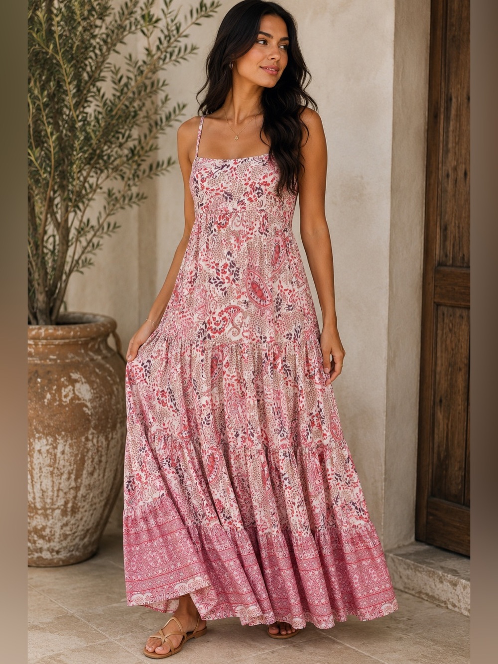 Cara Cara | Hailey Pink Paisley Tiered Sundress